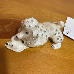 Enameled Opening Ring box White Poodle Figurine with Rhinestones